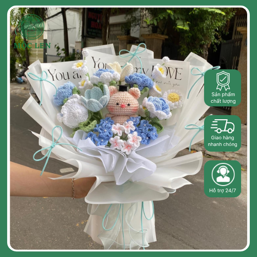 Bó Hoa Lợn Tốt Nghiệp Len Handmade
