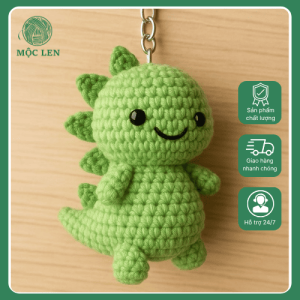 Móc khóa len khủng long xanh
